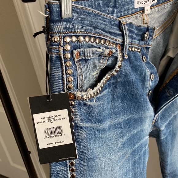 NWT RE/DONE x Levi’s Rare Studded Boyfriend Denim Jeans in Indigo Blue Size 26 - Picture 6 of 15